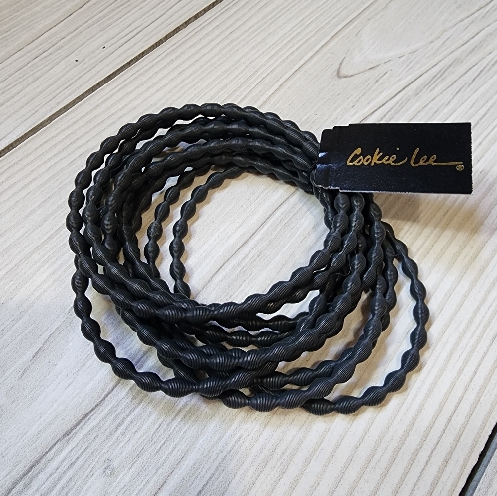 Cookie Lee Steel Gray Set Of 10 Stretch Bangle Bracelets #88051 NWT - Picture 1 of 7